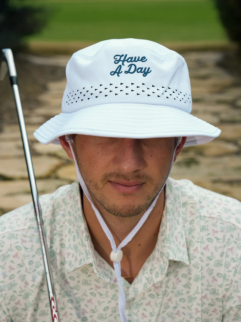 Have A Day White Perforated Bucket Hat
